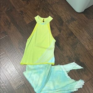 Roberto Cavalli Lime and Aqua Knit Top and long skirt